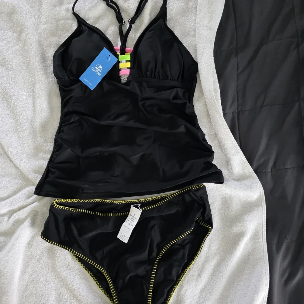 Cupshe Black Bikini with Neon Straps - Picture 1 of 7